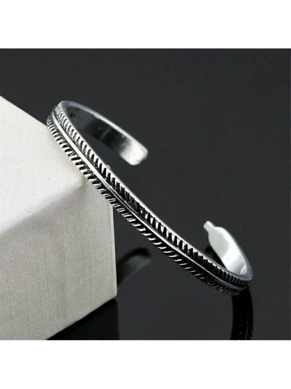 Silver Tone Braided Cuff Bracelet for Men or Women (thinner style) #500